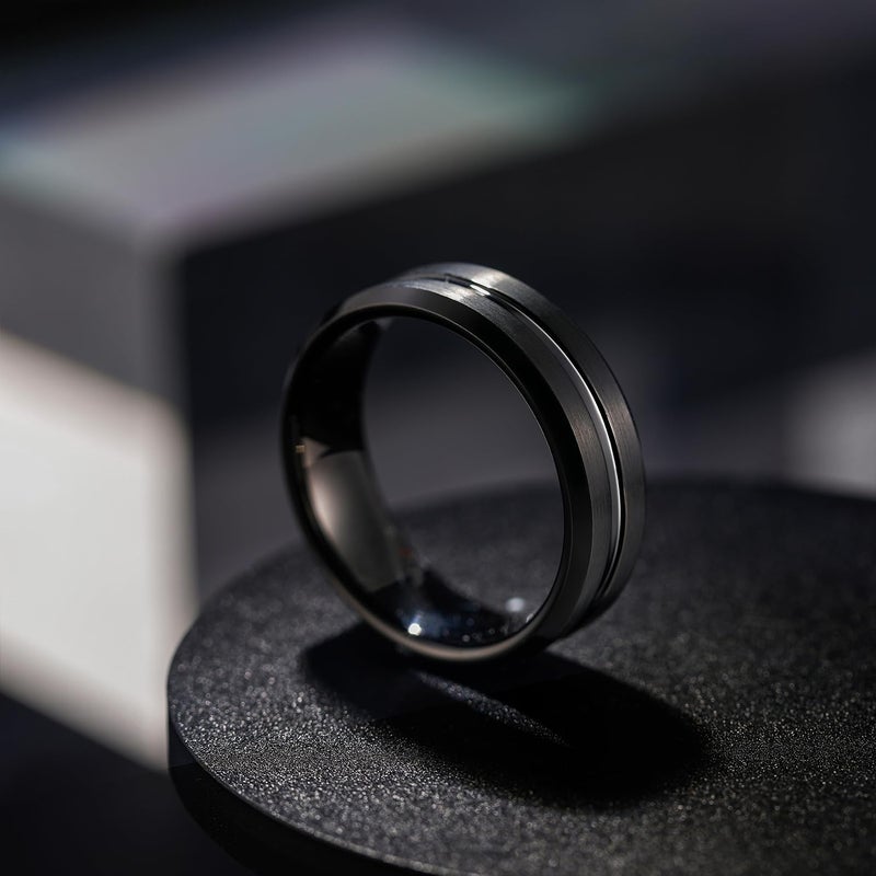 Greenpod خاتم زفاف من التنجستن الأسود 8 مم للرجال مع مركز مجوف وتشطيب مصقول مناسب للراحة مقاس 13 - Image 2